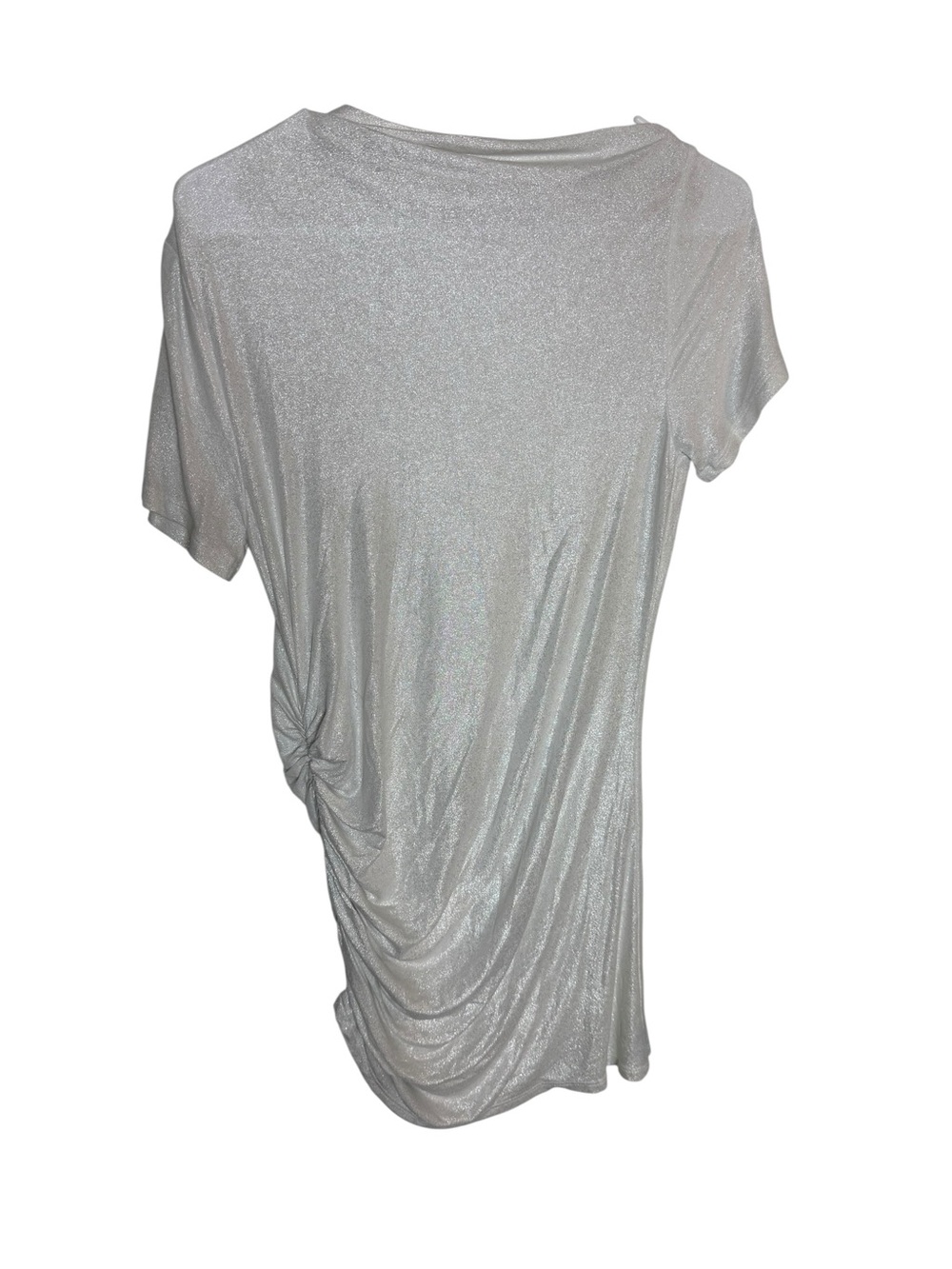 Express Silver Shimmery Drape Short Sleeve Blouse - Picture 6 of 6